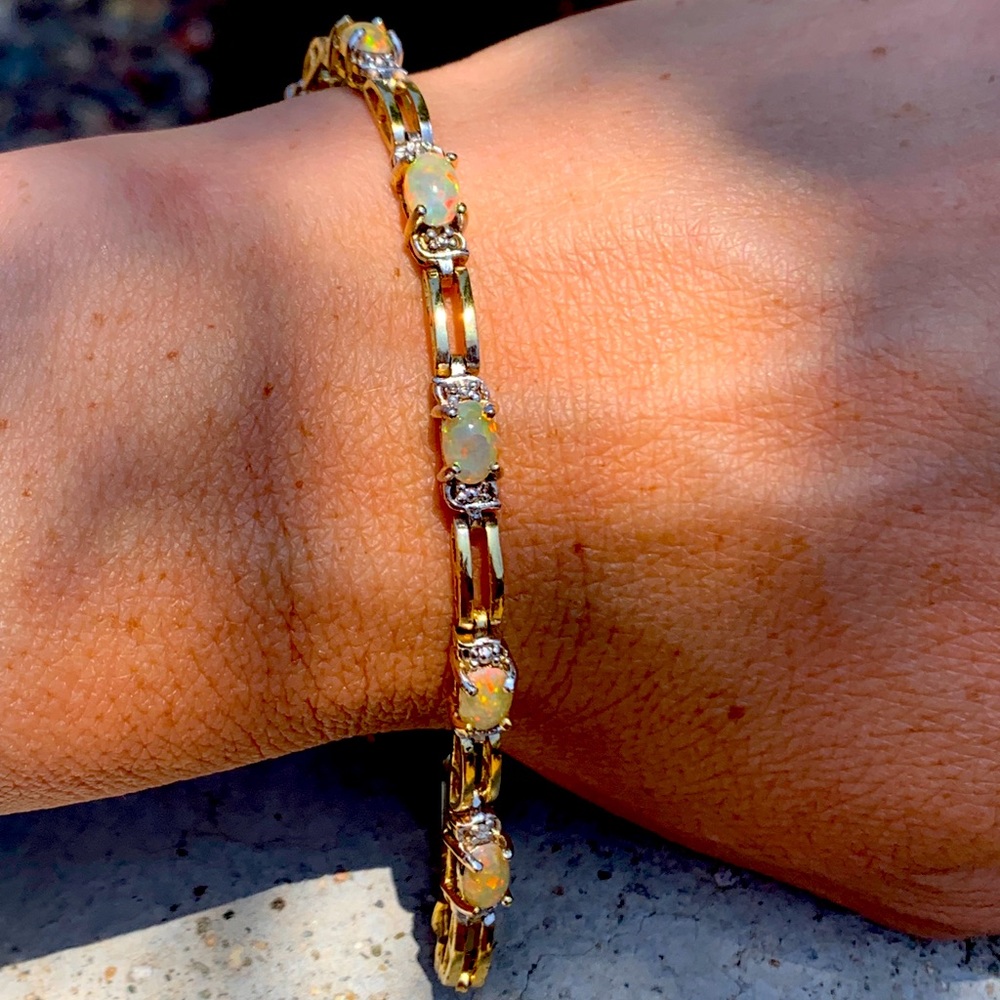 14k Gold Plated Opal & Diamond Bracelet